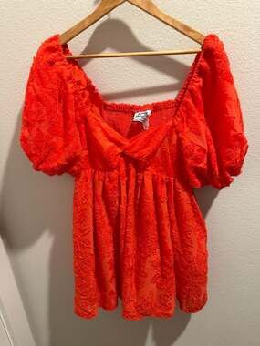Future Collective Gabriella Karefa-Johnson Red Textured Puff Sleeve Mini Dress S
